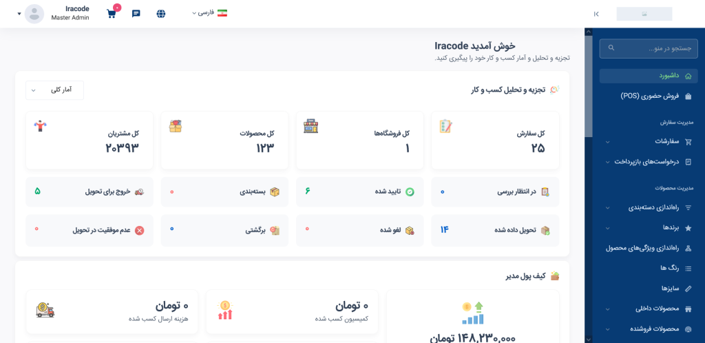 نمای پنل فروشگاه آنلاین چندفروشندگی کدسازان، بخش ۱